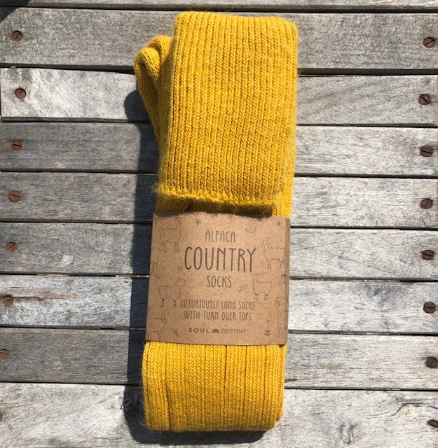 Alpaca Wool Long Country Socks Mustard Yellow 75% Alpaca Wool cushioned sole and heel